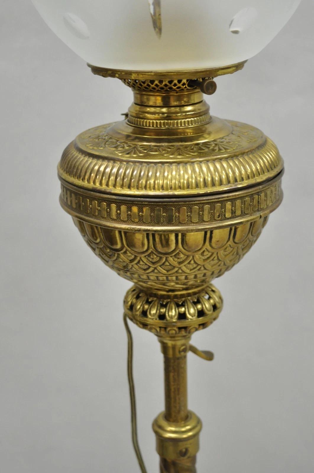 Antique Victorian Adjustable Height Brass Converted Oil Lamp Piano Floor Lamp For Sale 1
