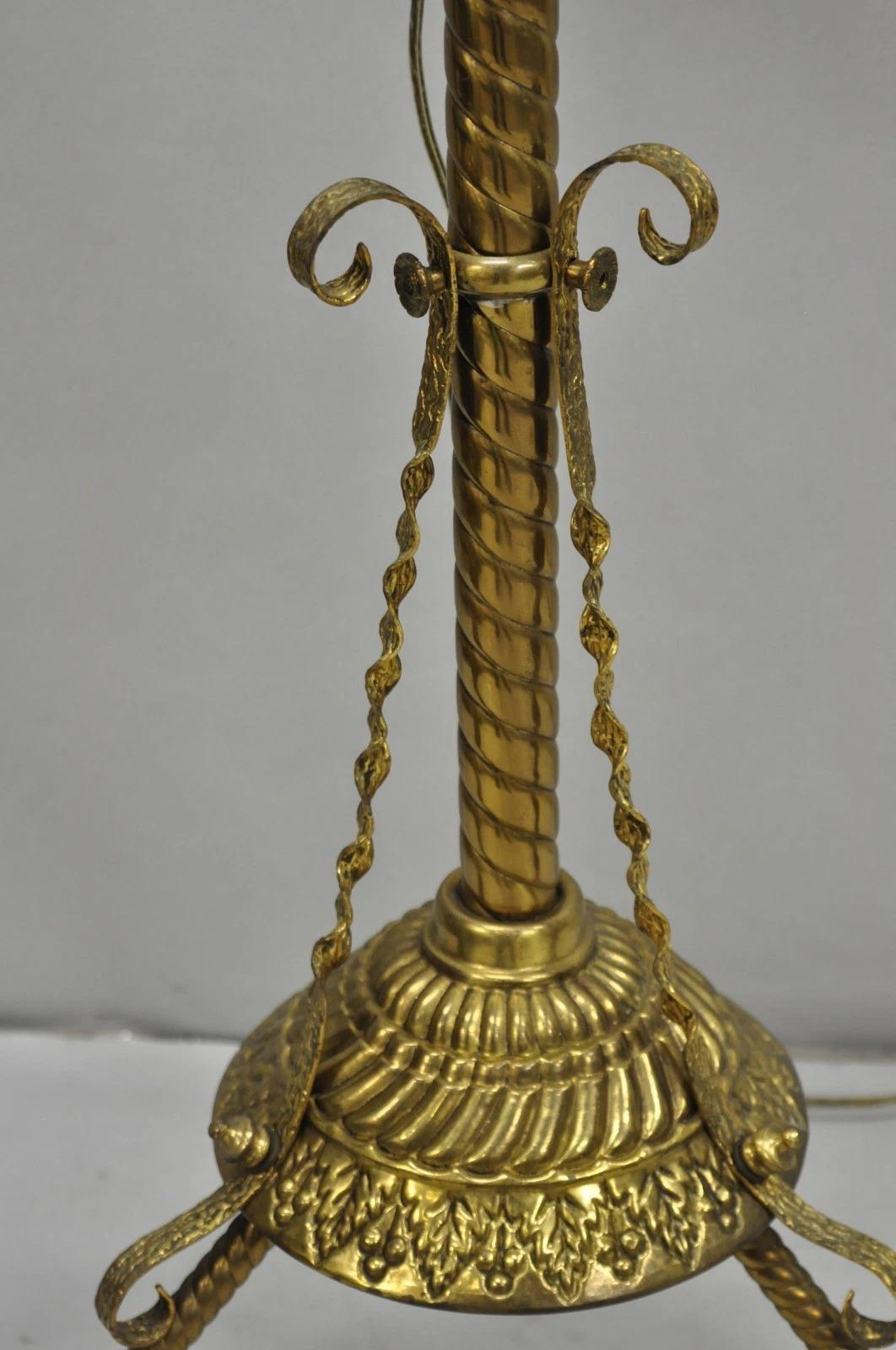 Antique Victorian Adjustable Height Brass Converted Oil Lamp Piano Floor Lamp For Sale 3