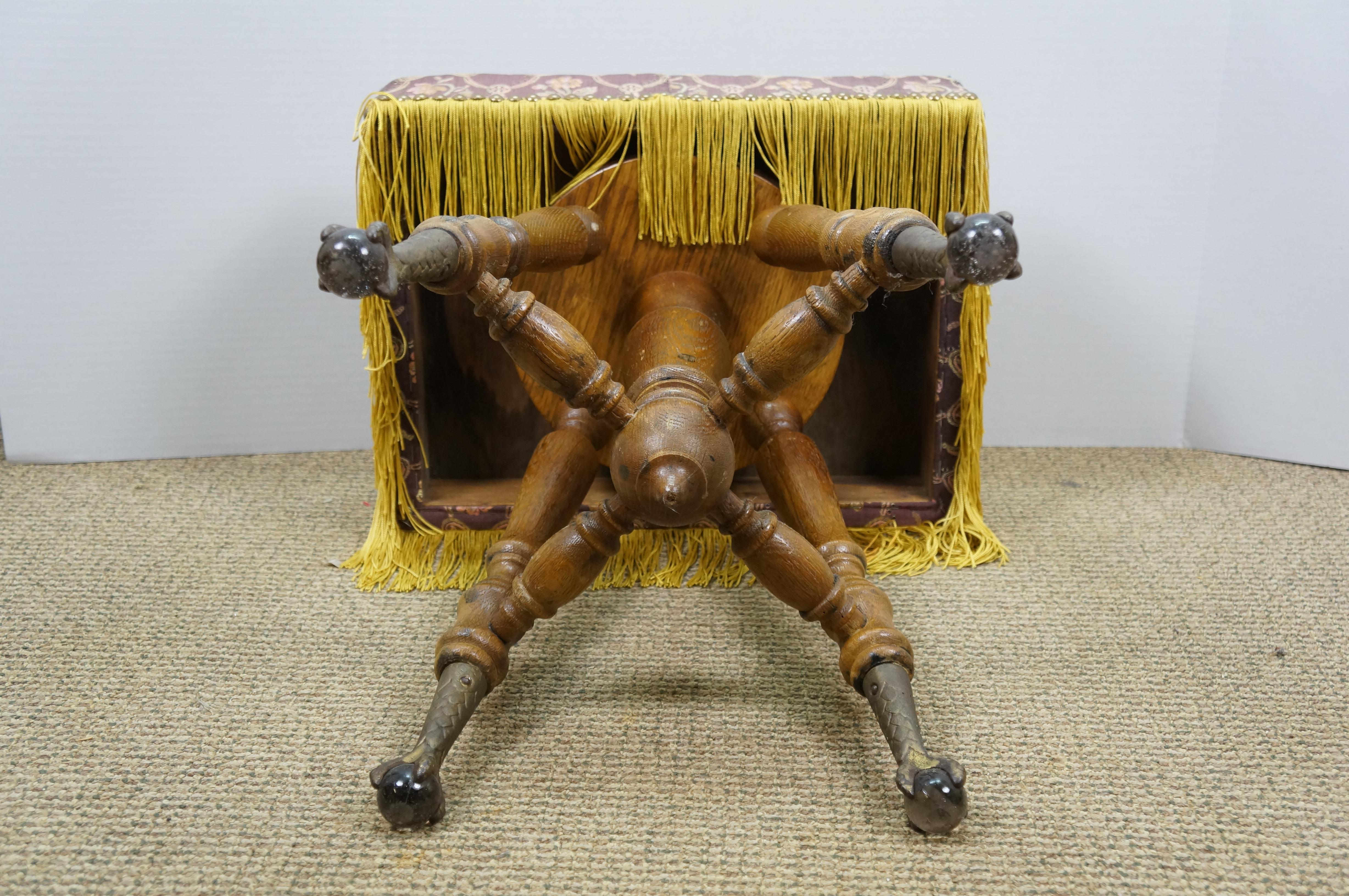 Ancien Tabouret de Piano en Oak Ball and Claw ajustable, Victorien, Banc Ottoman 25
