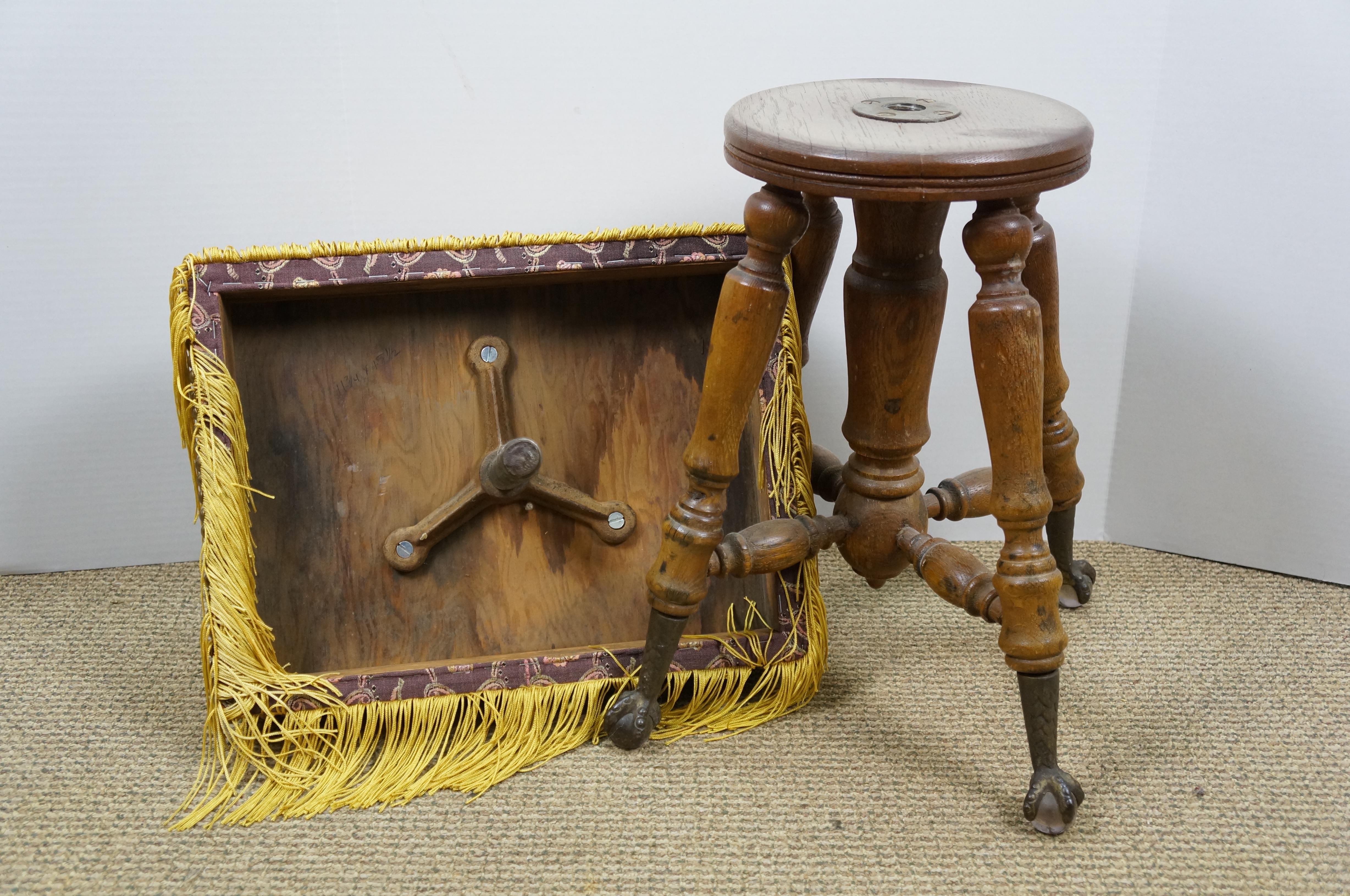 Ancien Tabouret de Piano en Oak Ball and Claw ajustable, Victorien, Banc Ottoman 25