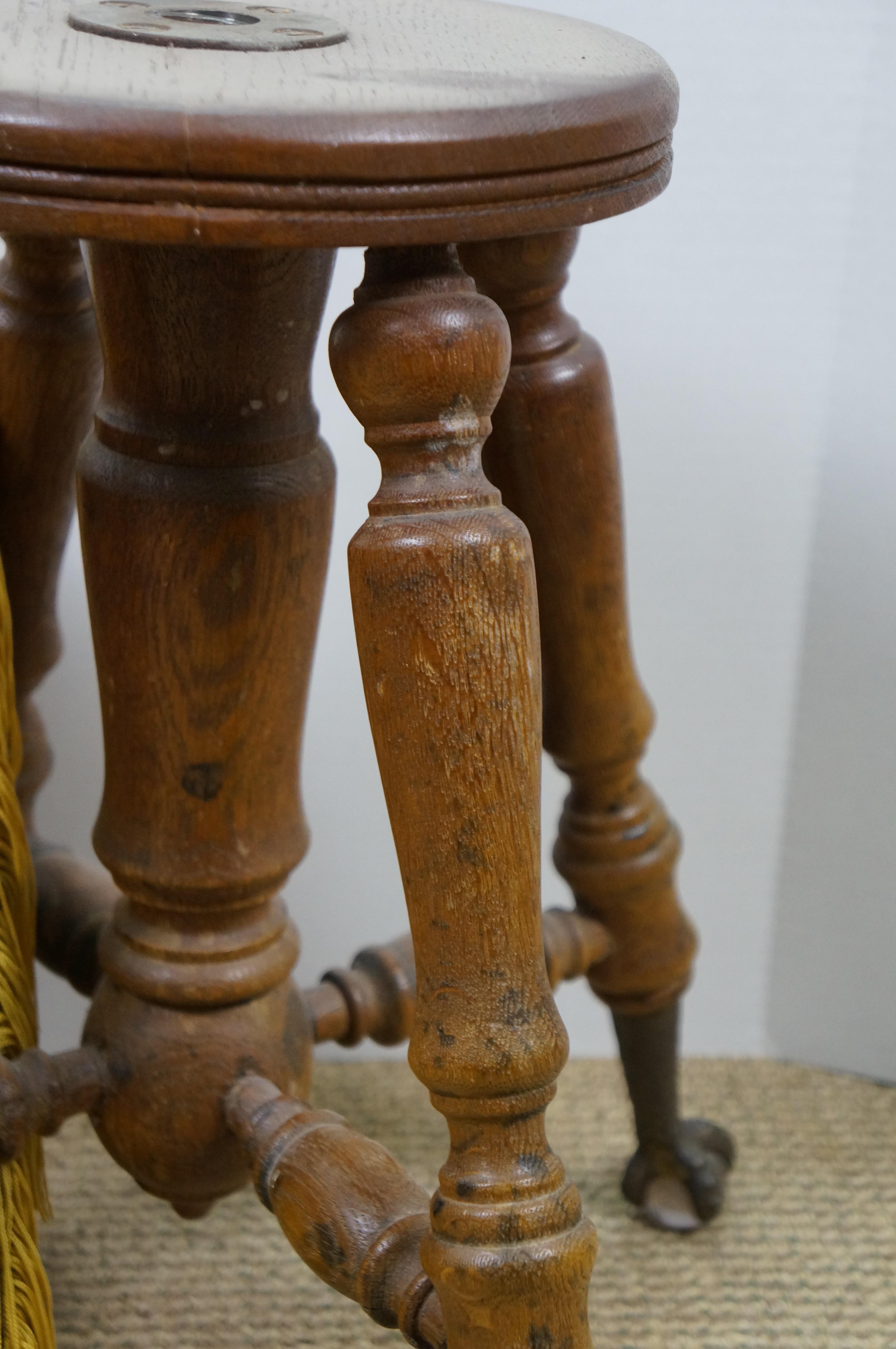 Ancien Tabouret de Piano en Oak Ball and Claw ajustable, Victorien, Banc Ottoman 25