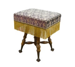 Antique Victorian Adjustable Oak Ball & Claw Piano Stool Bench Ottoman 25"