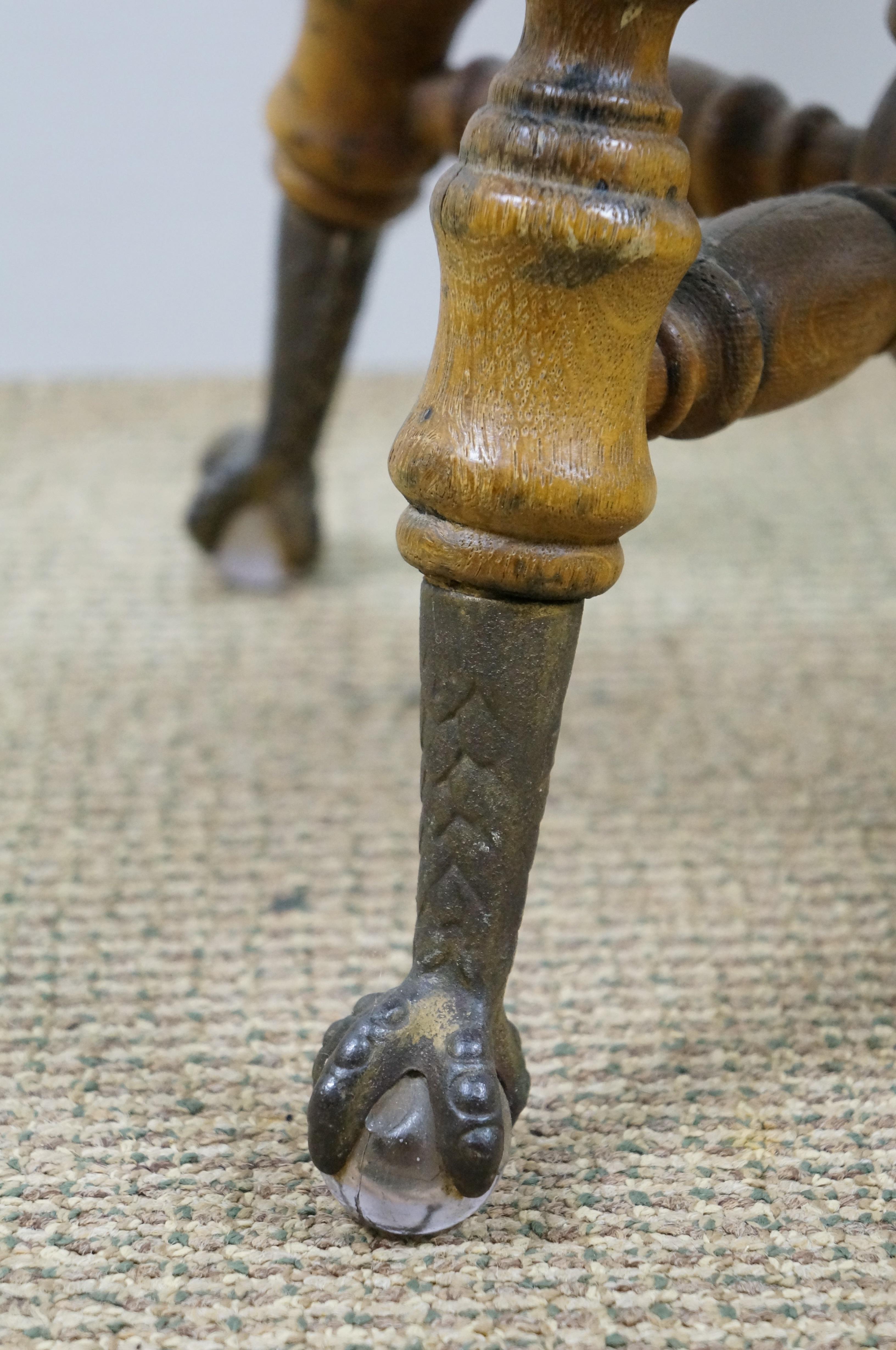 Ancien Tabouret de Piano en Oak Ball and Claw ajustable, Victorien, Banc Ottoman 25
