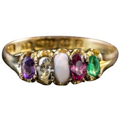 Antique Victorian Adore Ring Amethyst Diamond Opal 15 Carat Gold Dated 1872