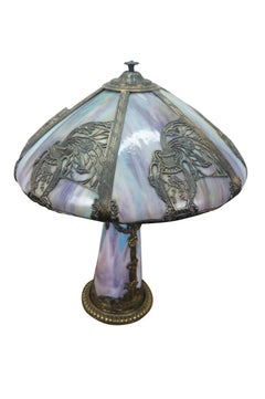 Antike viktorianische Ästhetik Jugendstil Stained Slag Glas Wohnzimmer Lampe 25"