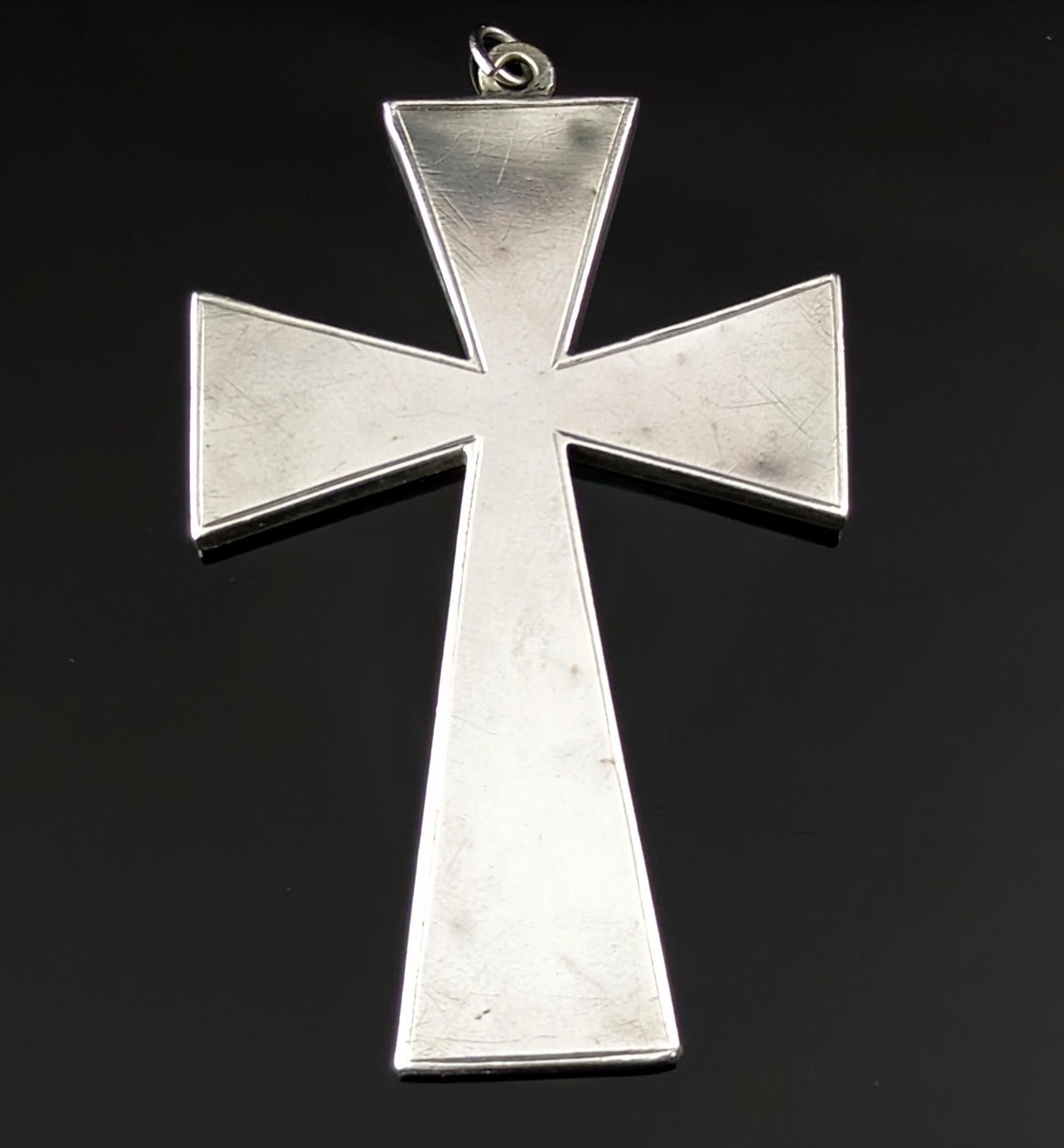 Antique Victorian Aesthetic cross pendant, sterling silver and 9k gold  For Sale 8