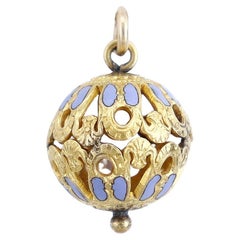 Antique Victorian / Aesthetic Enamel & Gold Plated Bracelet Charm or Fob