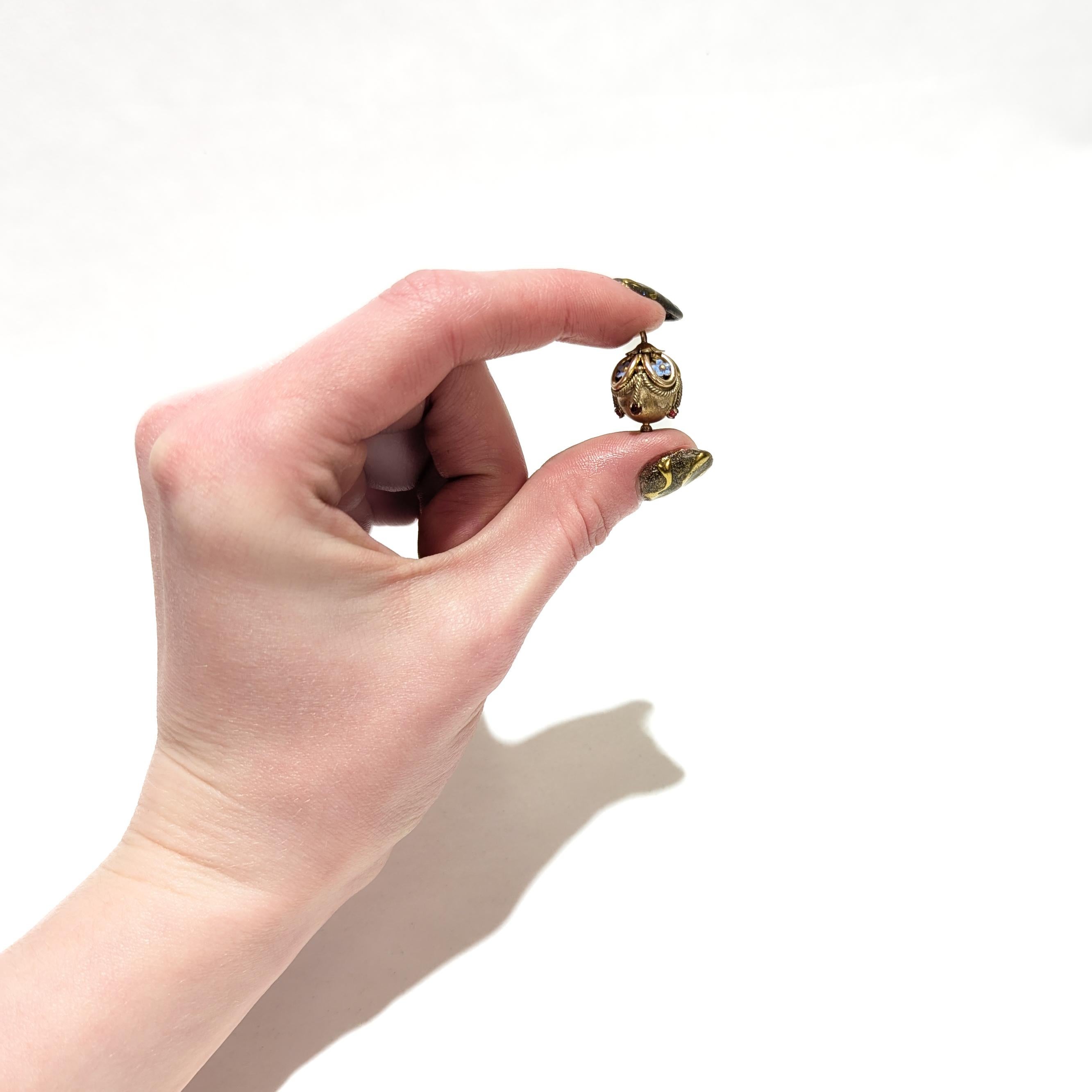 Round Cut Antique Victorian/Aesthetic Gold-Filled & Enamel Watch Fob/Charm with Garnets