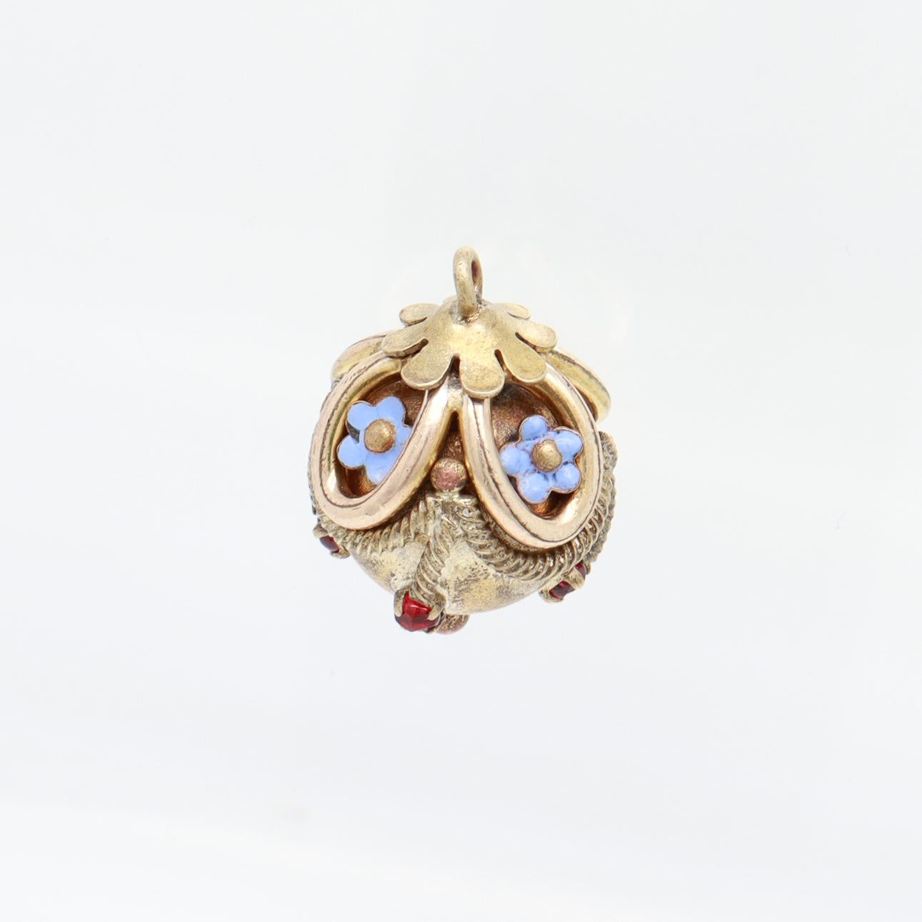Antique Victorian/Aesthetic Gold-Filled & Enamel Watch Fob/Charm with Garnets In Good Condition In Philadelphia, PA