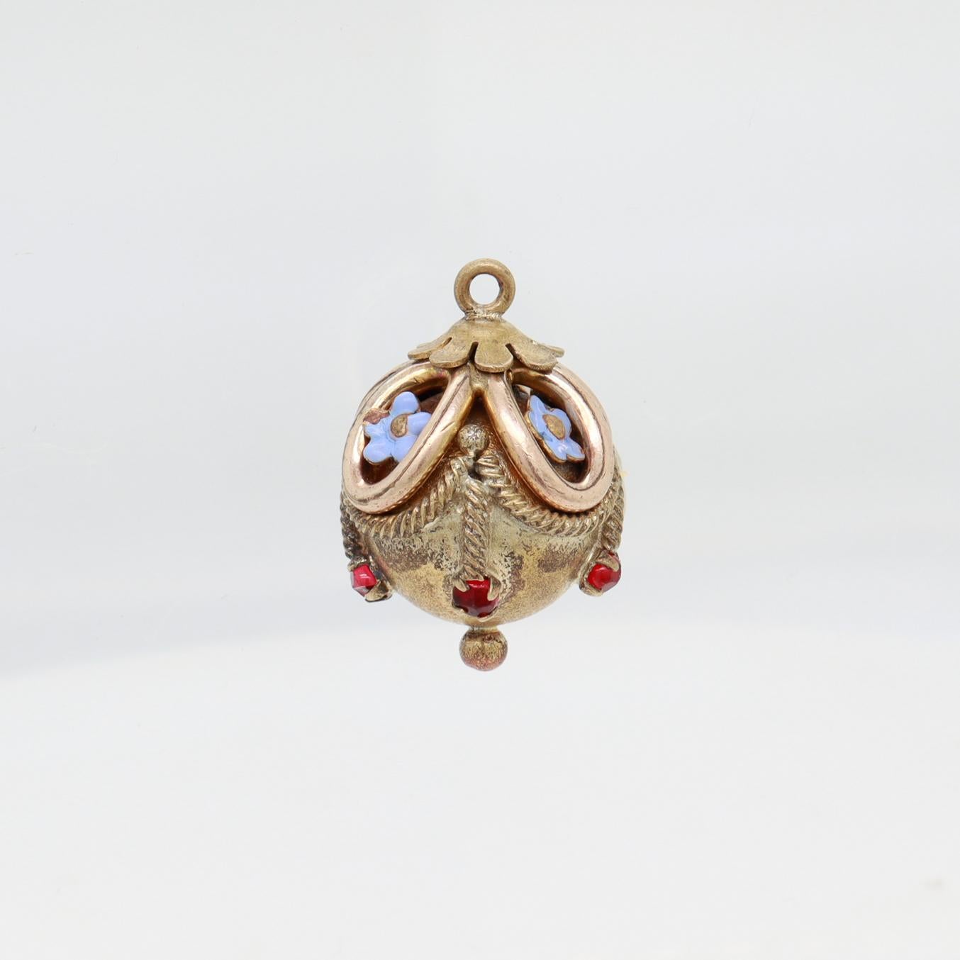 Women's or Men's Antique Victorian/Aesthetic Gold-Filled & Enamel Watch Fob/Charm with Garnets