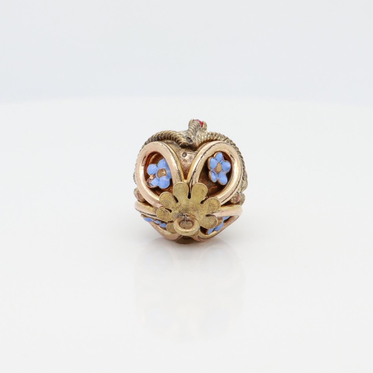 Antique Victorian/Aesthetic Gold-Filled & Enamel Watch Fob/Charm with Garnets 4