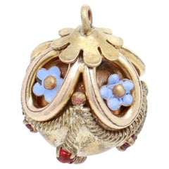 Antique Victorian/Aesthetic Gold-Filled & Enamel Watch Fob/Charm with Garnets