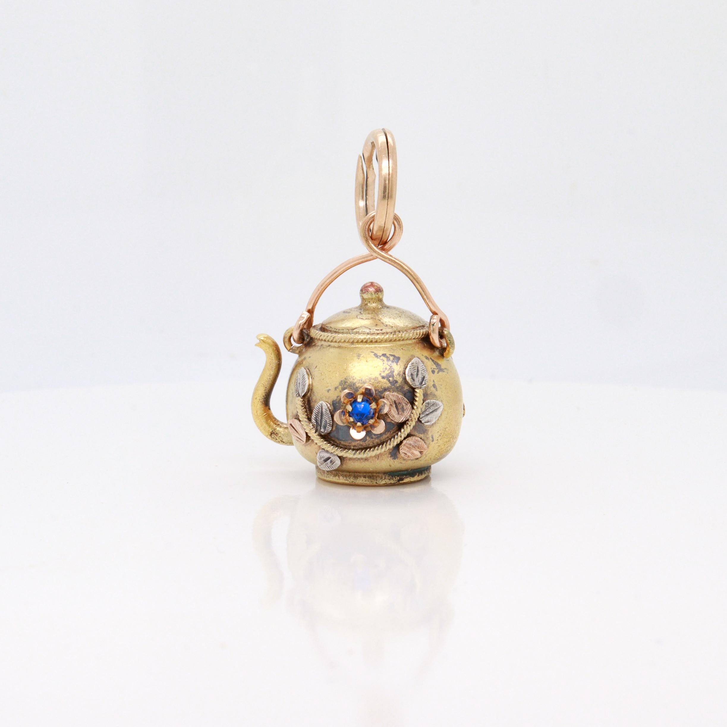 Women's or Men's Antique Victorian / Aesthetic Gold-Filled Figural Teapot Watch Fob / Charm For Sale