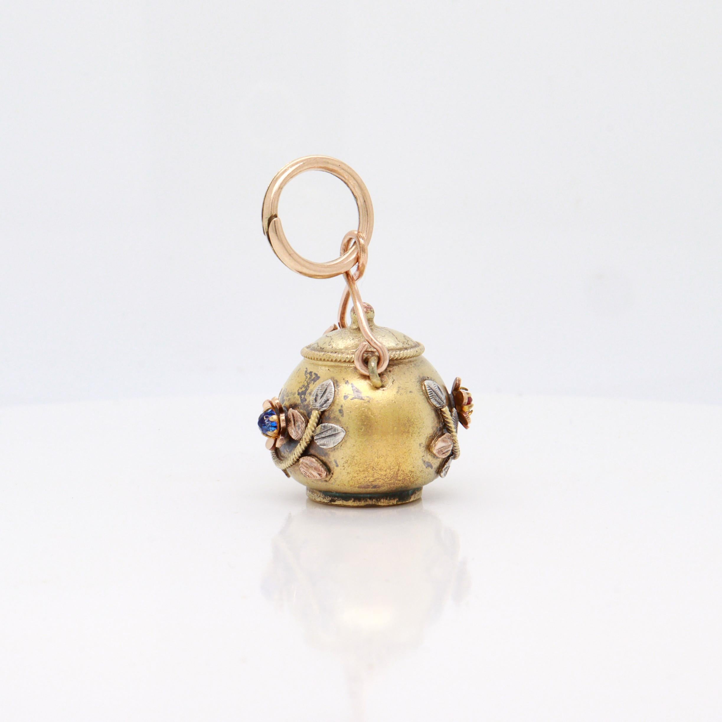 Antique Victorian / Aesthetic Gold-Filled Figural Teapot Watch Fob / Charm For Sale 1