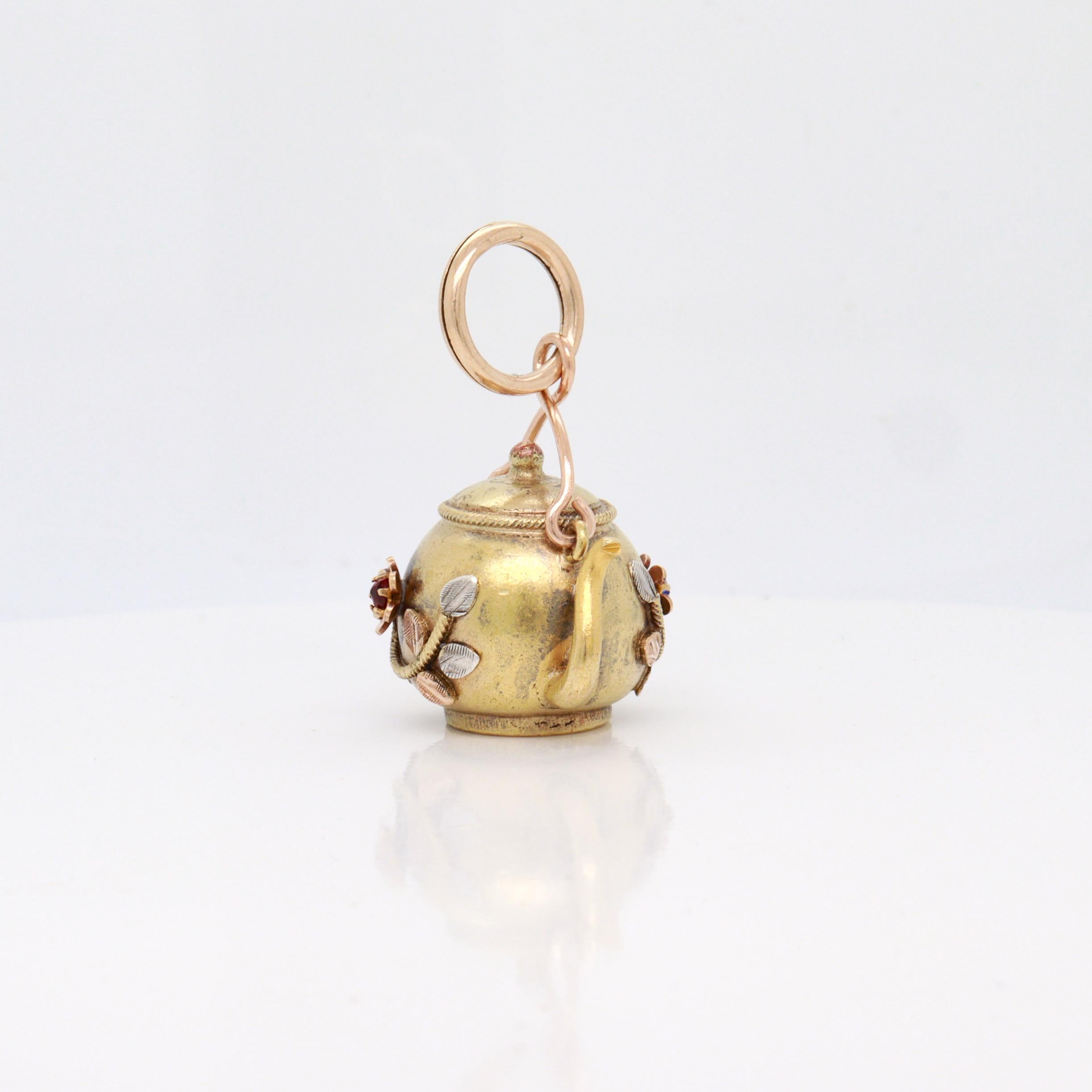 Antique Victorian / Aesthetic Gold-Filled Figural Teapot Watch Fob / Charm For Sale 3