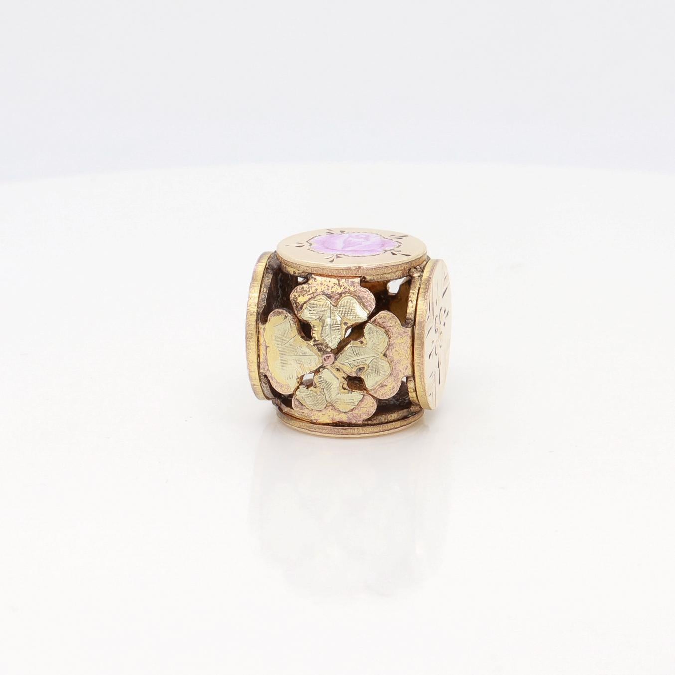 Antique Victorian / Aesthetic Gold-Filled Floral Watch Fob/Charm with Enamel For Sale 6