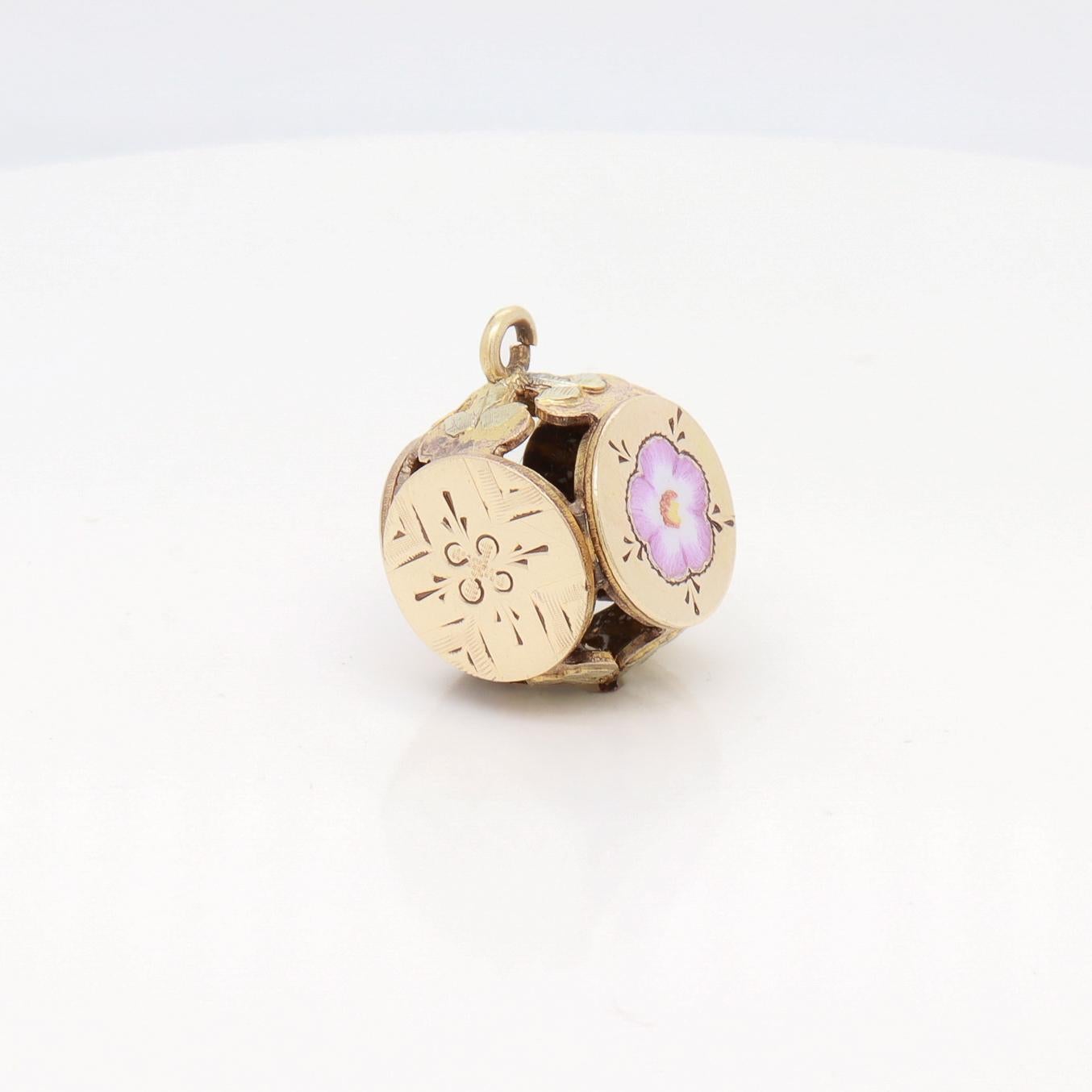 Antique Victorian / Aesthetic Gold-Filled Floral Watch Fob/Charm with Enamel For Sale 1