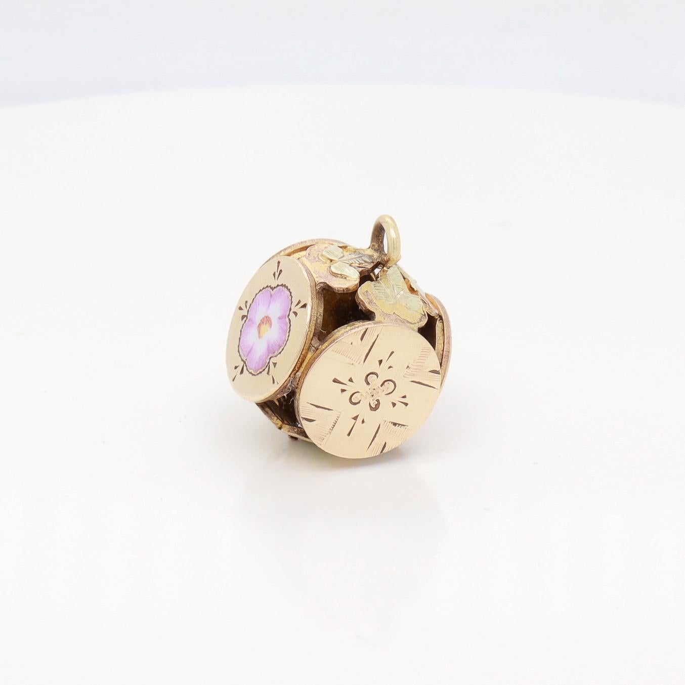 Antique Victorian / Aesthetic Gold-Filled Floral Watch Fob/Charm with Enamel For Sale 3