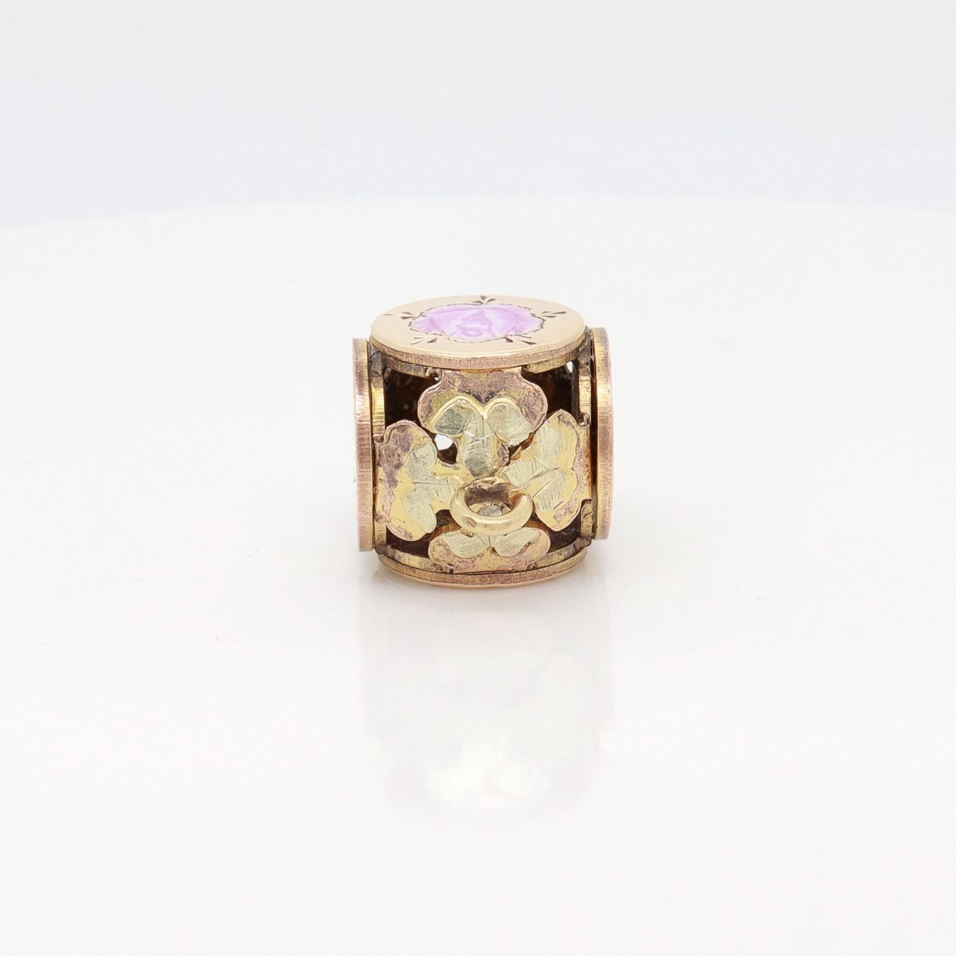 Antique Victorian / Aesthetic Gold-Filled Floral Watch Fob/Charm with Enamel For Sale 5