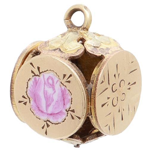Antique Victorian / Aesthetic Gold-Filled Floral Watch Fob/Charm with Enamel For Sale