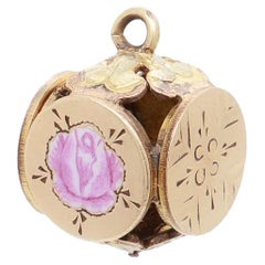 Antique Victorian / Aesthetic Gold-Filled Floral Watch Fob/Charm with Enamel (en anglais seulement)