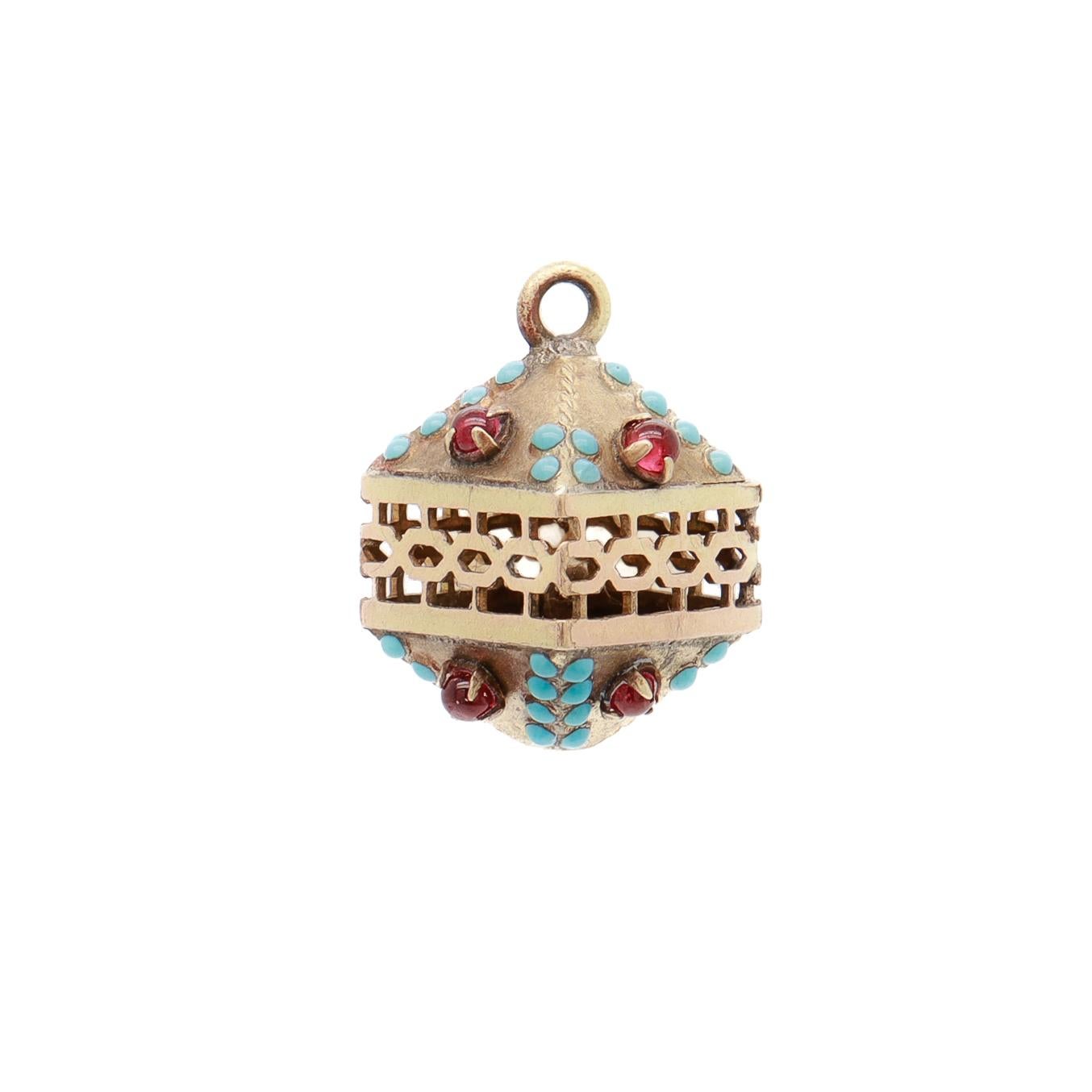Antique Victorian / Aesthetic Gold-Filled Watch Fob/Charm with Turquoise & Glass (Cabochon) im Angebot