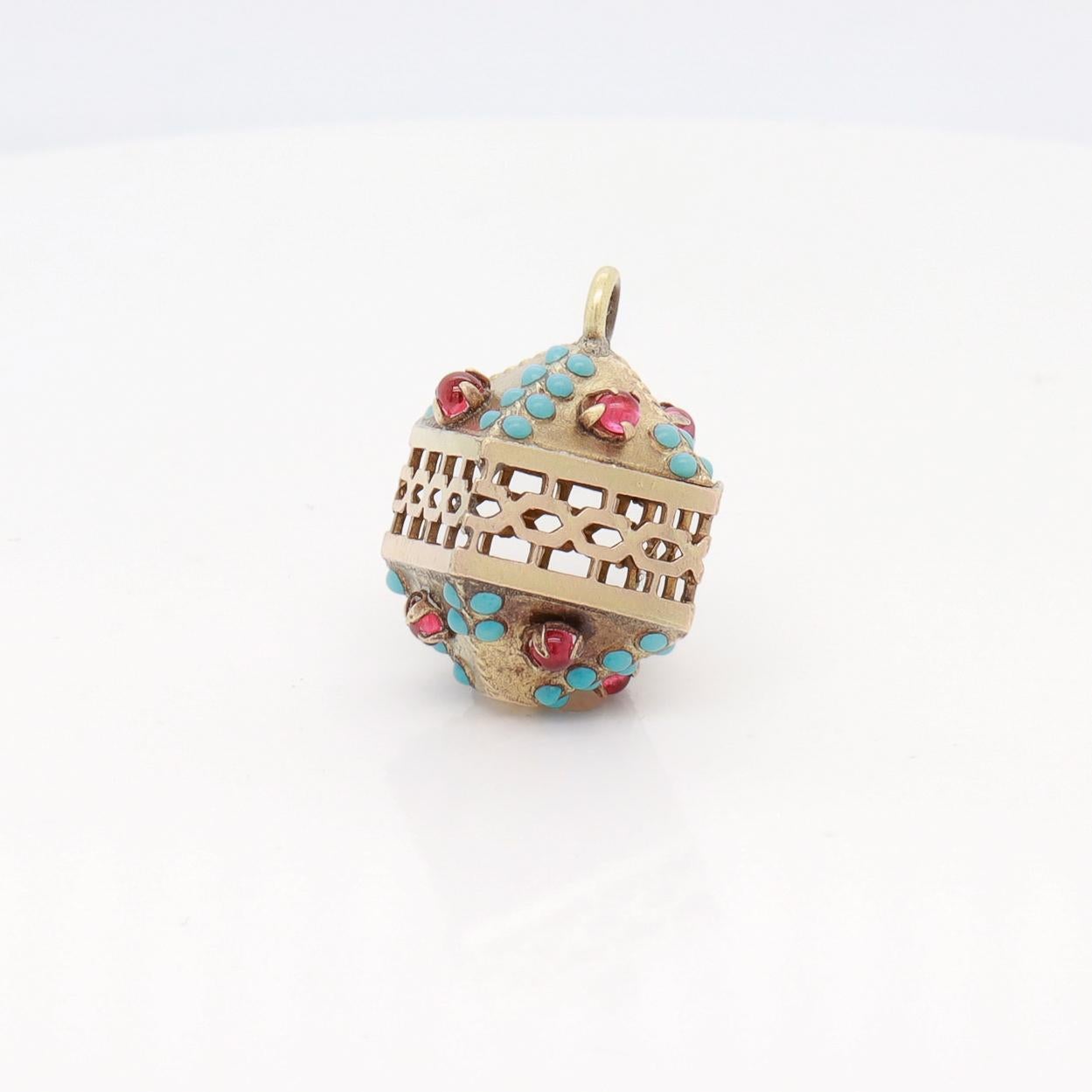 Antique Victorian / Aesthetic Gold-Filled Watch Fob/Charm with Turquoise & Glass im Angebot 1