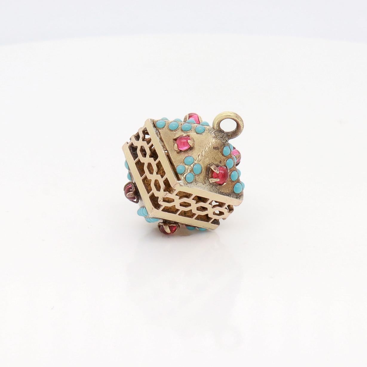 Antique Victorian / Aesthetic Gold-Filled Watch Fob/Charm with Turquoise & Glass im Angebot 2