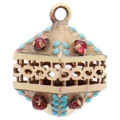 Antique Victorian / Aesthetic Gold-Filled Watch Fob/Charm with Turquoise & Glass