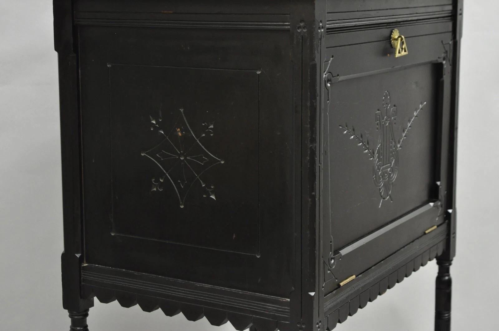 Antique Victorian Aesthetic Movement Black Ebonized Music Stand Side Table For Sale 7