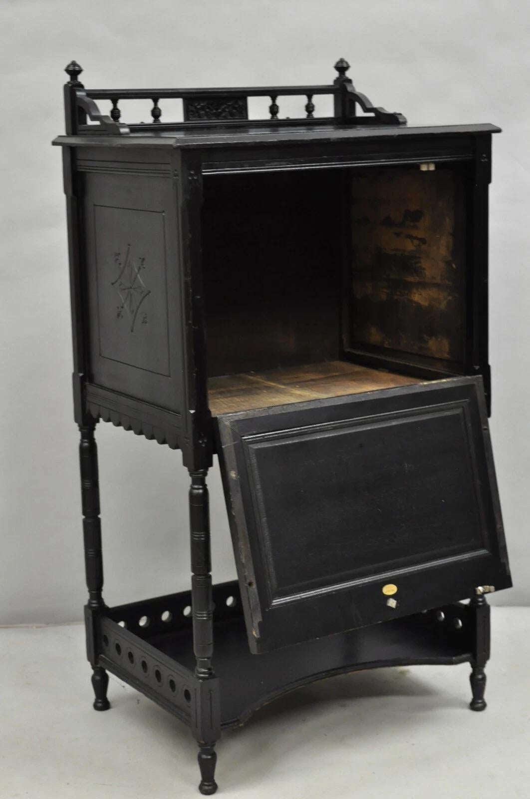 Antique Victorian Aesthetic Movement Black Ebonized Music Stand Side Table For Sale 2