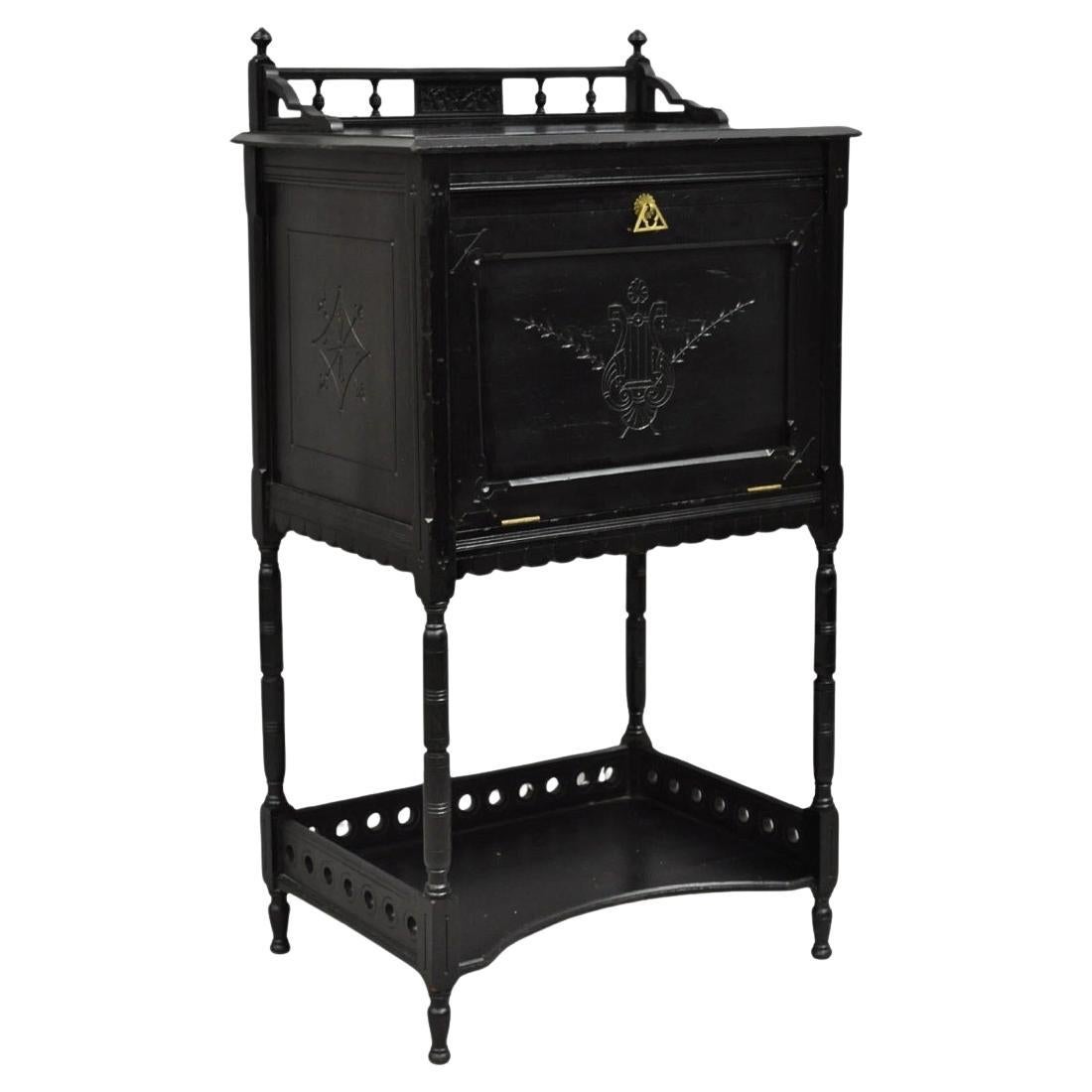 Antique Victorian Aesthetic Movement Black Ebonized Music Stand Side Table For Sale