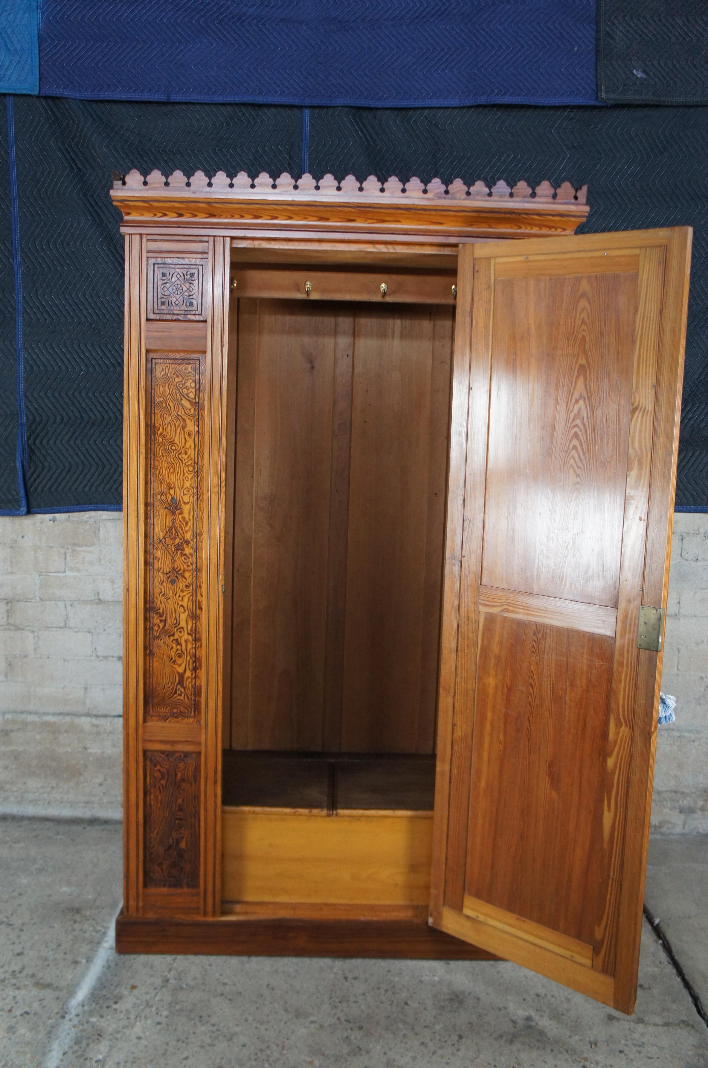 Late 19th Century Antique Victorian Aesthetic Movement Burled Armoire Wardrobe Closet Almirah