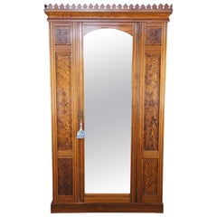 Antique Victorian Aesthetic Movement Burled Armoire Wardrobe Closet Almirah