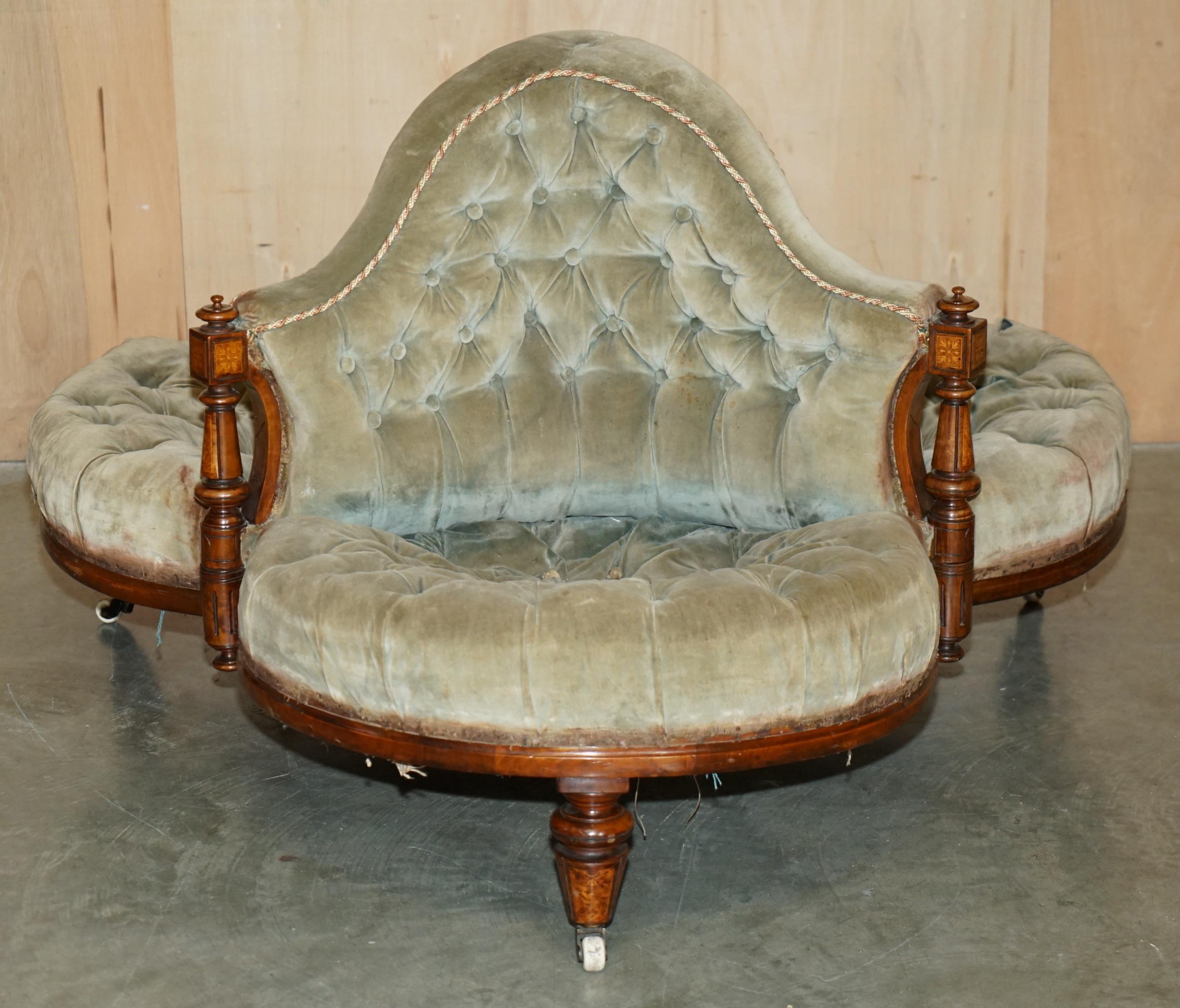 ANTIQUE ViCTORIAN AESTHETIC MOVEMENT BURR WALNUT TETE A TETE CONVERSATION SOFA im Angebot 3