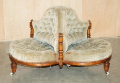 ANTIQUE ViCTORIAN AESTHETIC MOVEMENT BURR WALNUT TETE A TETE CONVERSATION SOFA