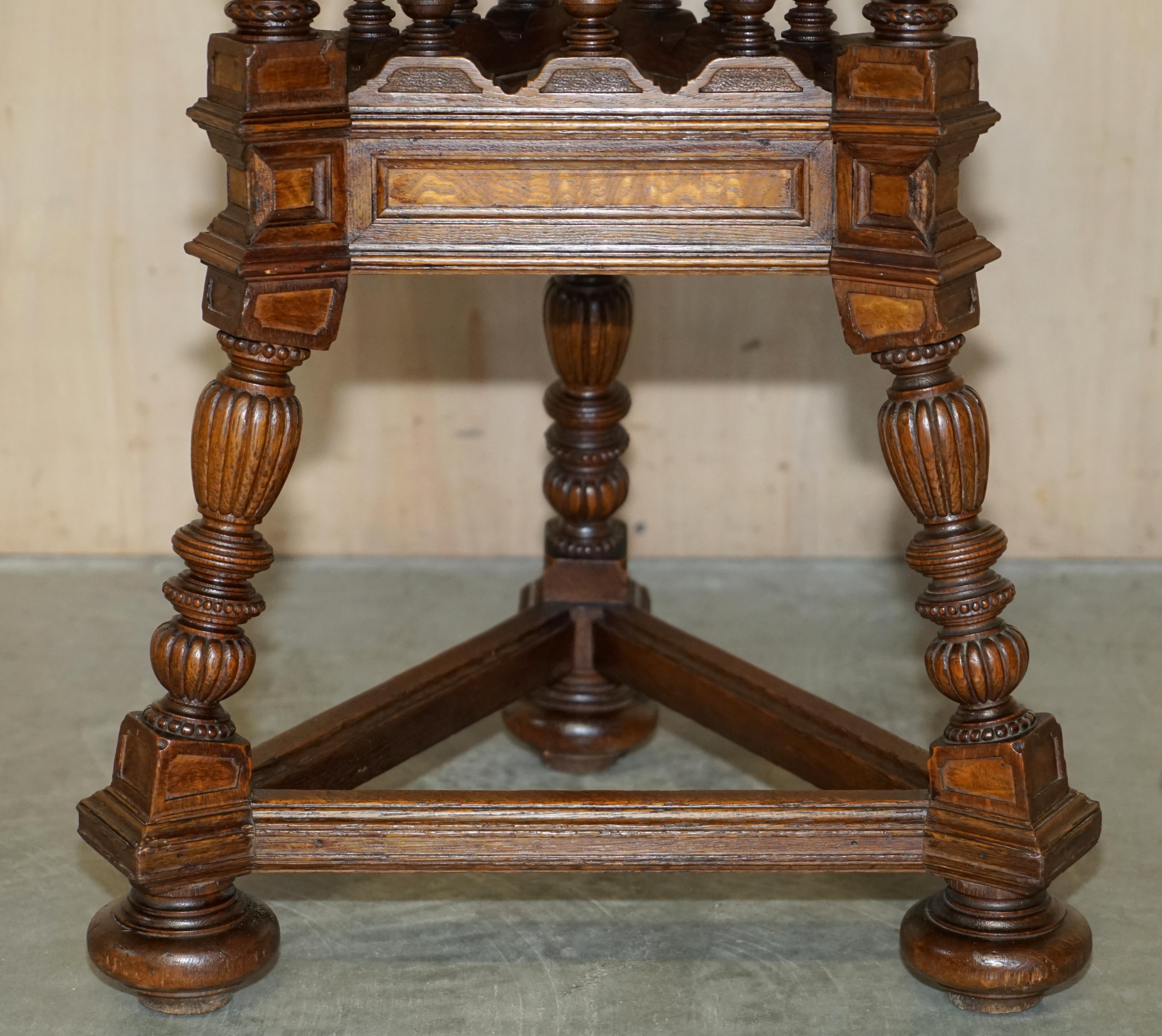 Antique Victorian Aesthetic Movement Carved Oak Elm & Marble Occasional Table For Sale 5