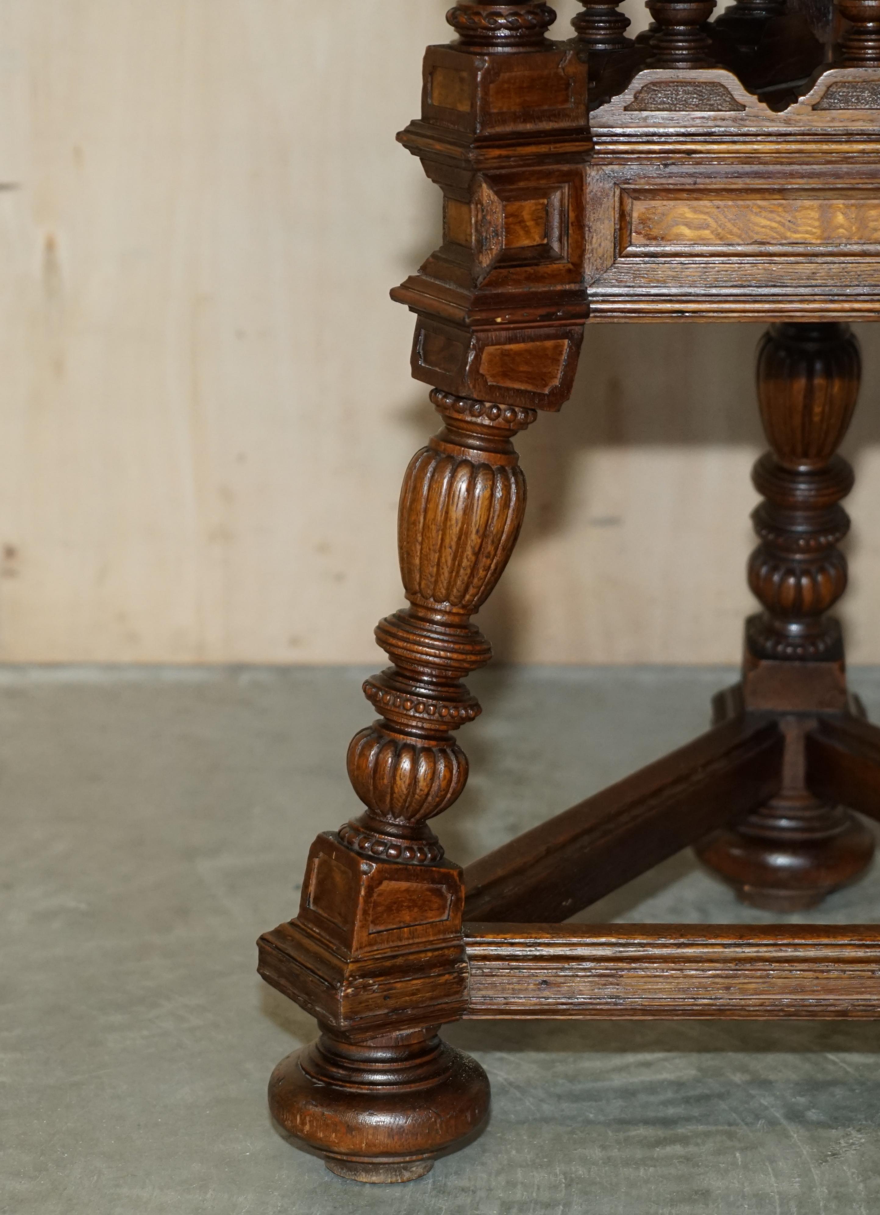 Antique Victorian Aesthetic Movement Carved Oak Elm & Marble Occasional Table For Sale 6