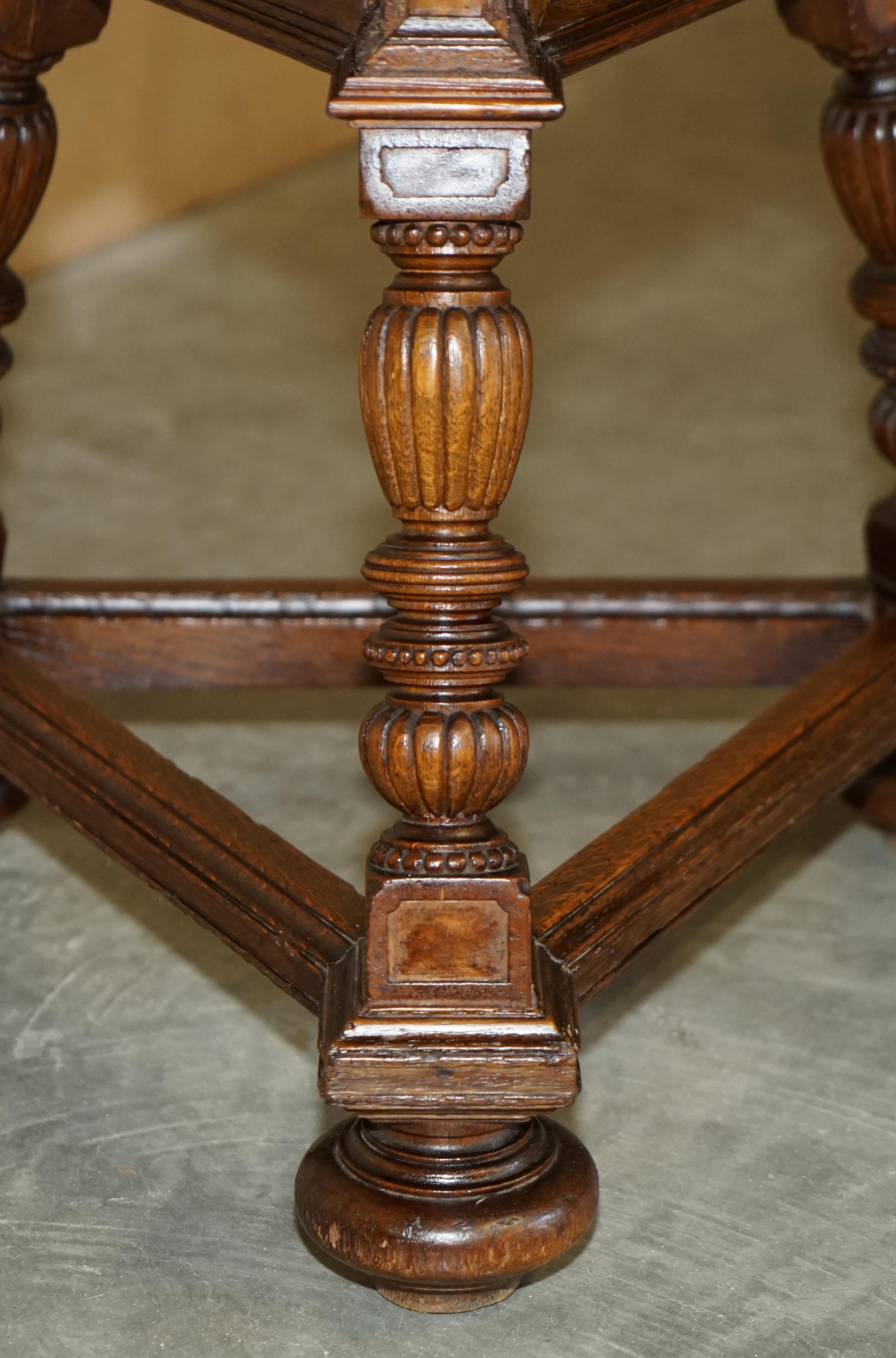Antique Victorian Aesthetic Movement Carved Oak Elm & Marble Occasional Table For Sale 7
