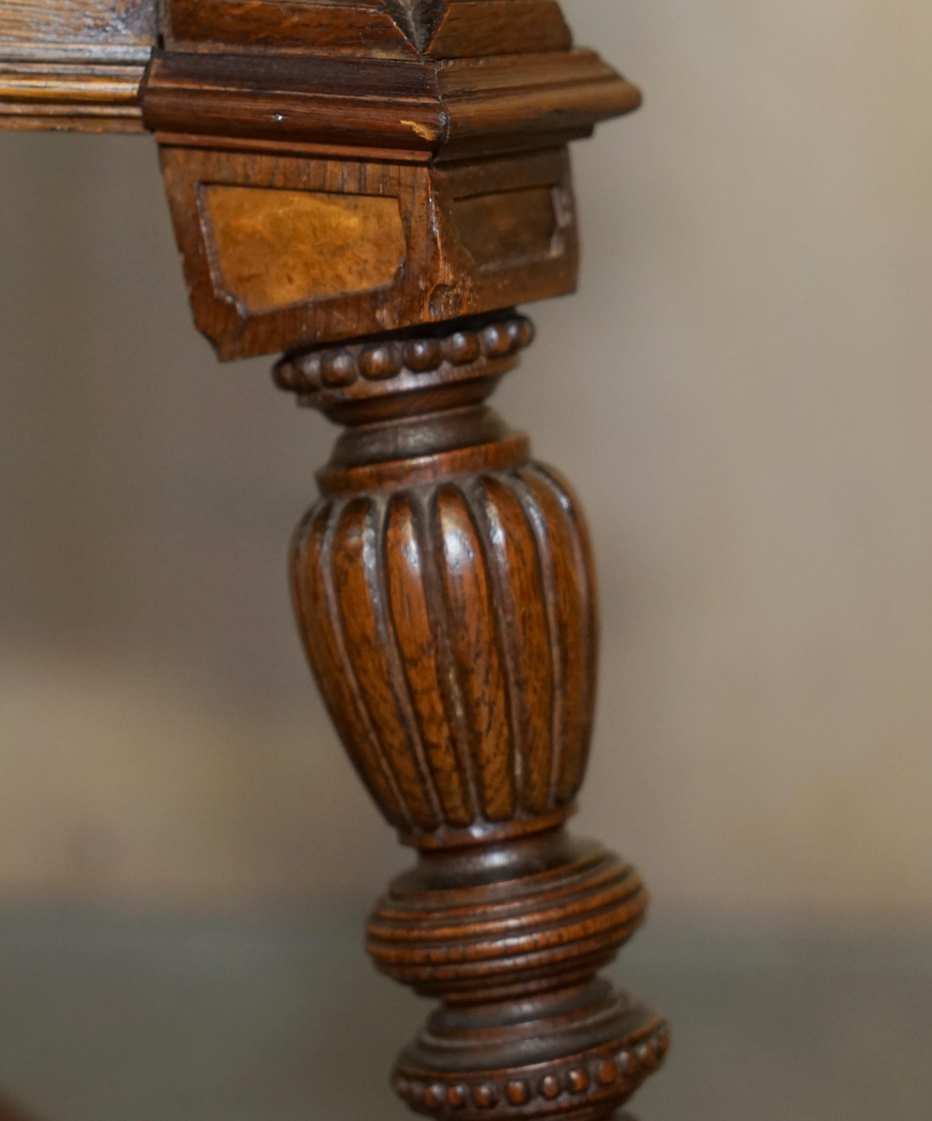 Antique Victorian Aesthetic Movement Carved Oak Elm & Marble Occasional Table For Sale 8