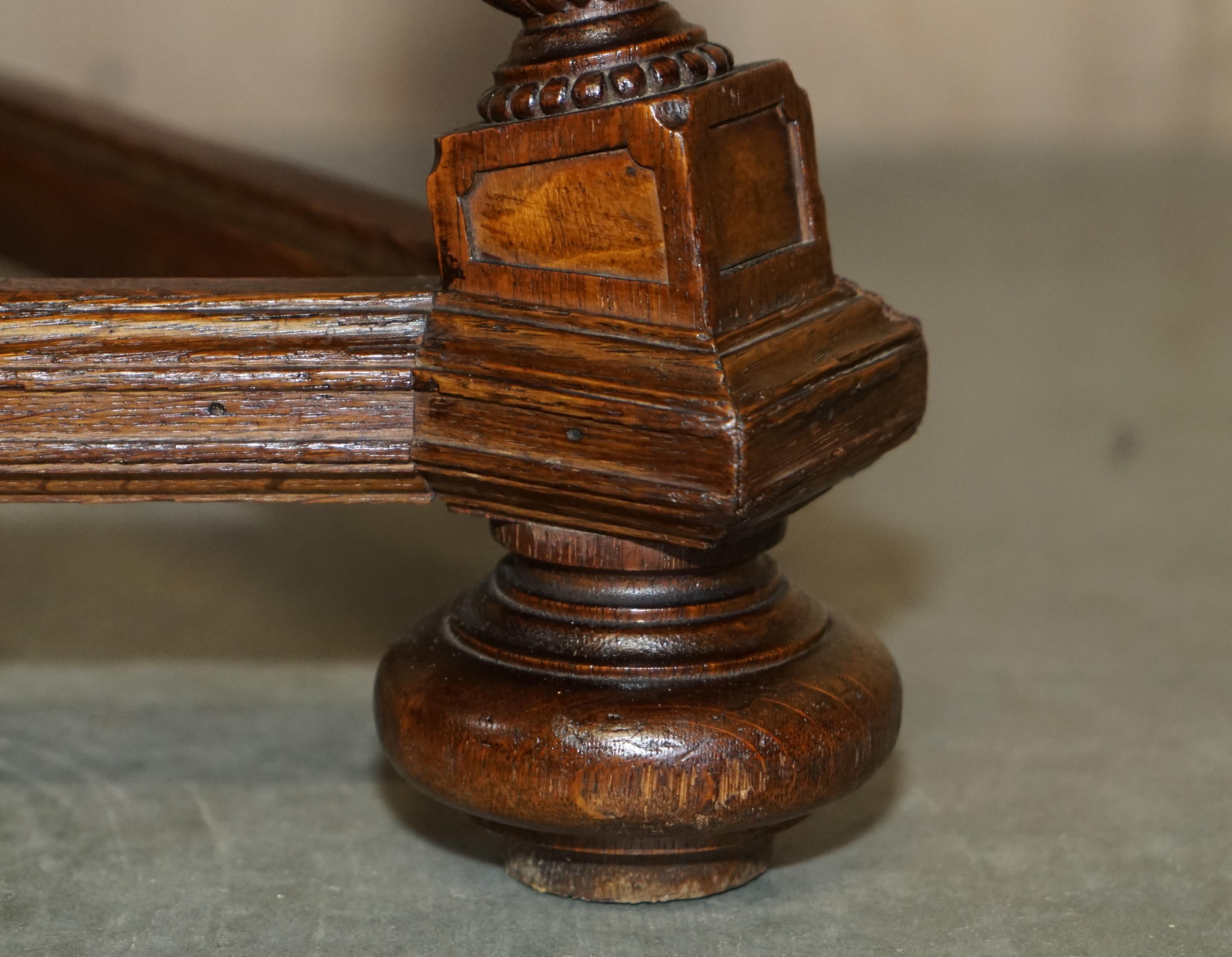 Antique Victorian Aesthetic Movement Carved Oak Elm & Marble Occasional Table For Sale 9