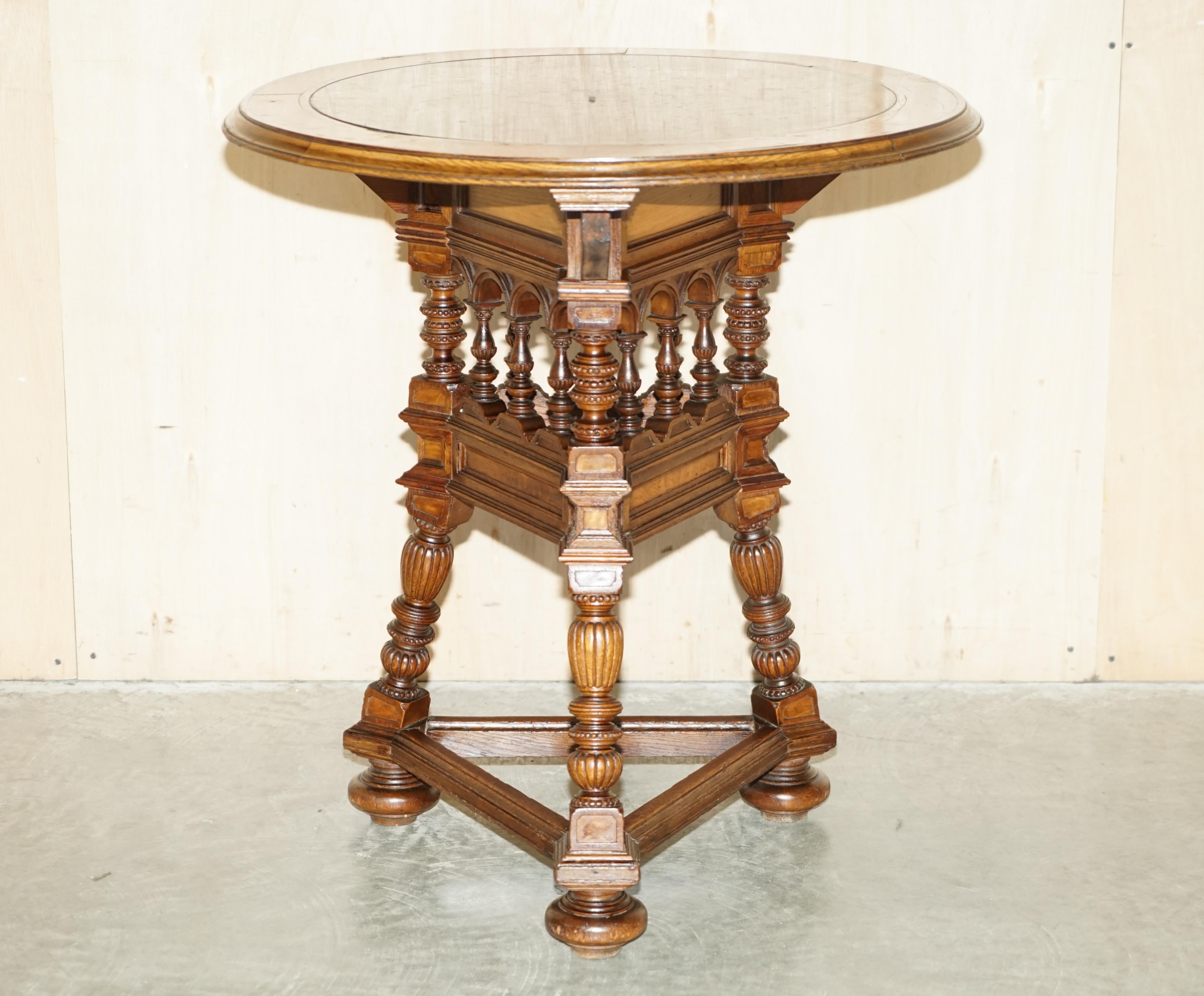 We are delighted to offer for sale this very decorative, hand made in England, circa 1860 Victorian Aesthetic movement, Elm & Oak with thick marble top, large side table or small occasional table

A very good looking well-made and decorative