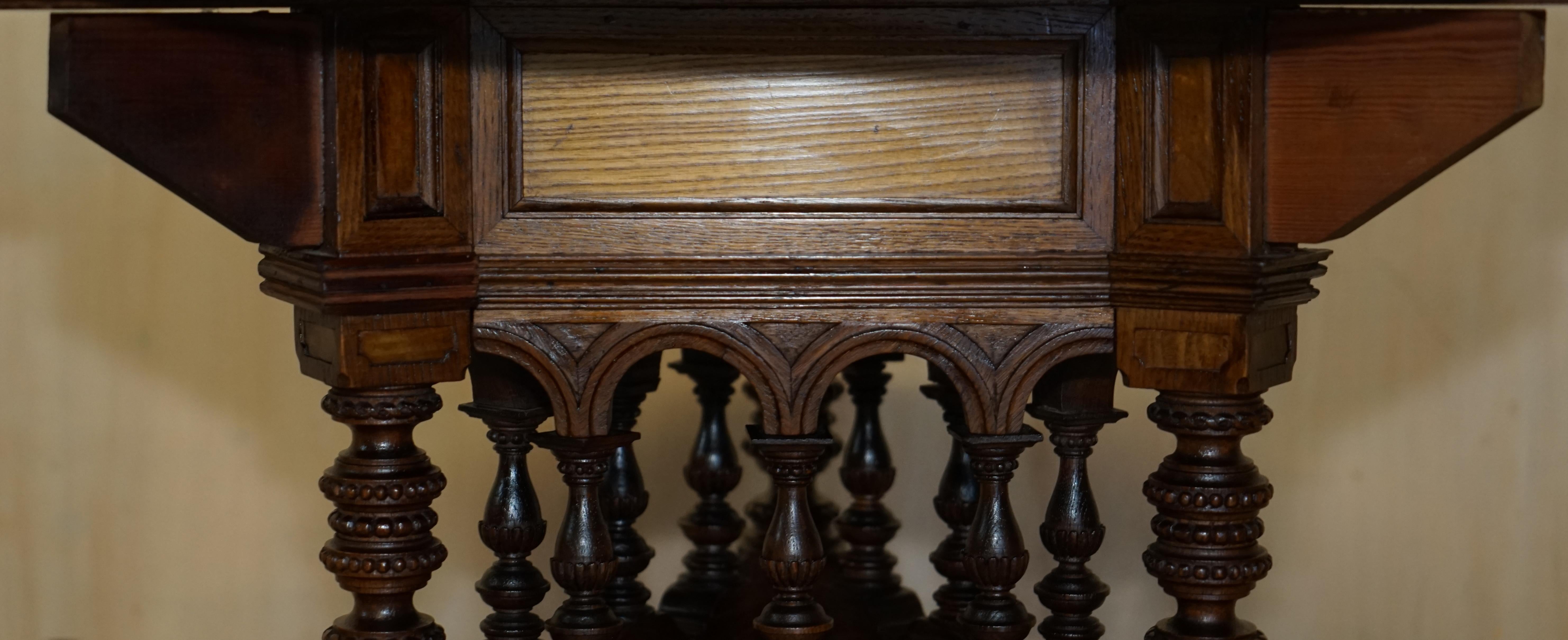 Mid-19th Century Antique Victorian Aesthetic Movement Carved Oak Elm & Marble Occasional Table For Sale