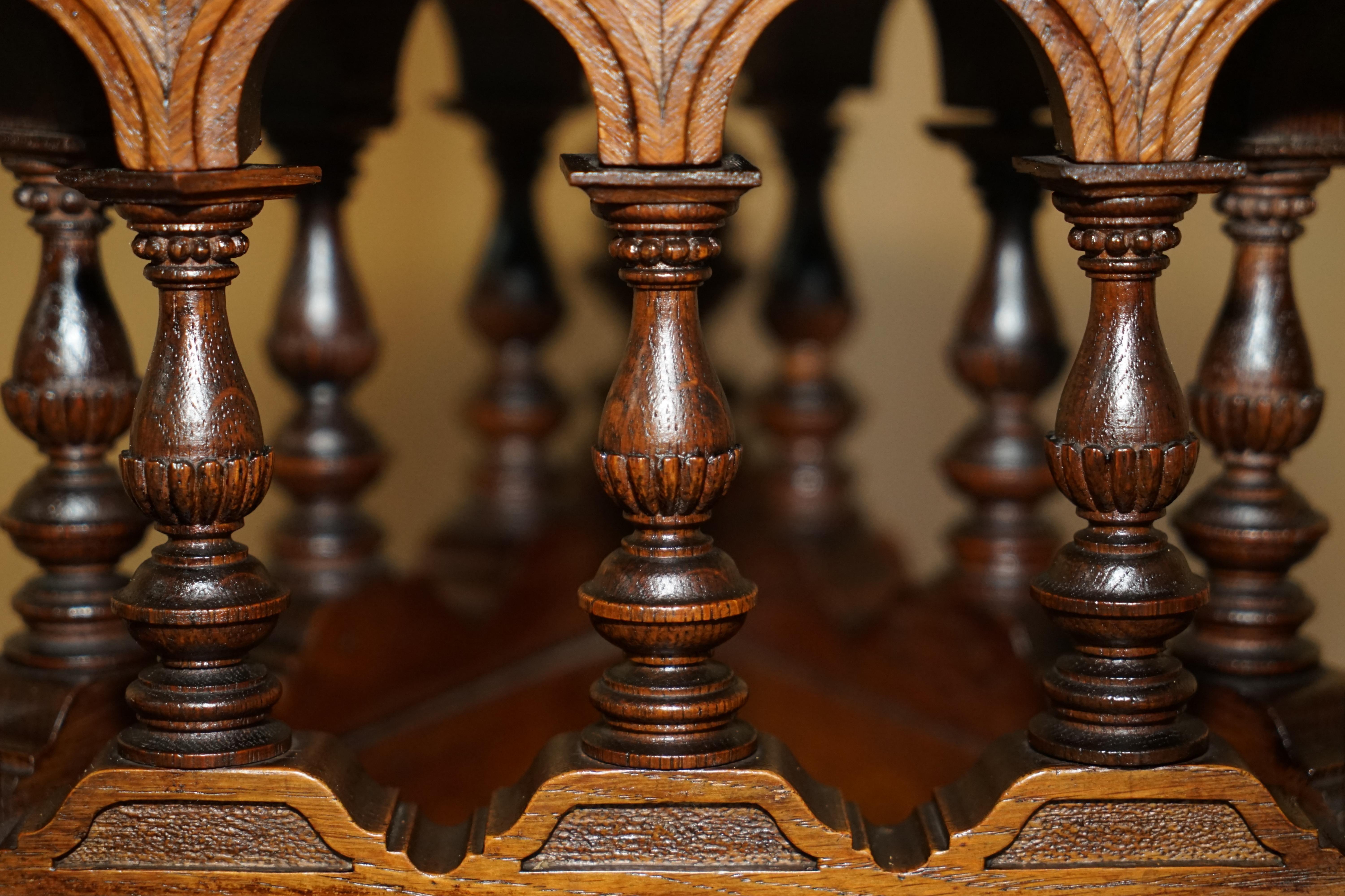 Antique Victorian Aesthetic Movement Carved Oak Elm & Marble Occasional Table For Sale 3