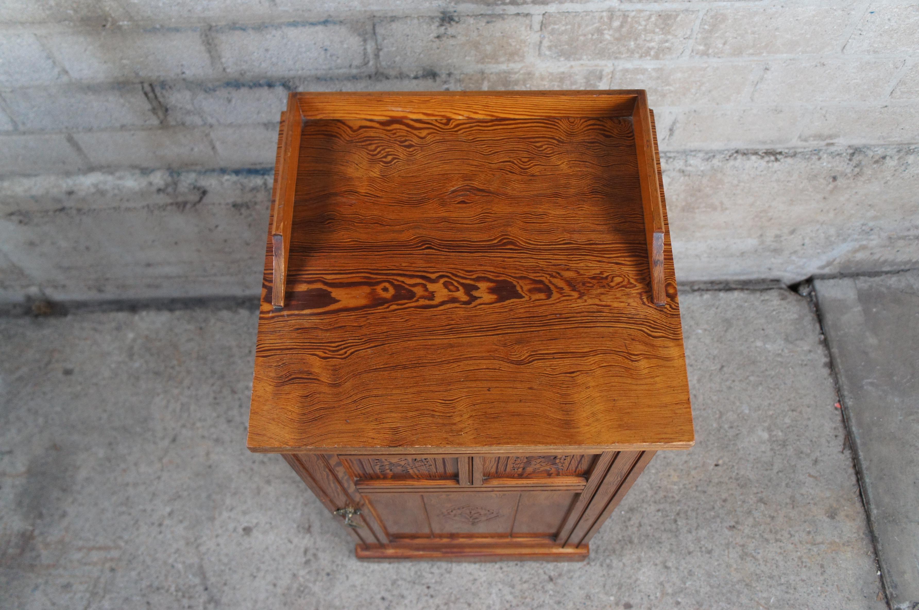 Late 19th Century Antique Victorian Aesthetic Movement Curly Pine Bedside Table Cabinet Nightstand