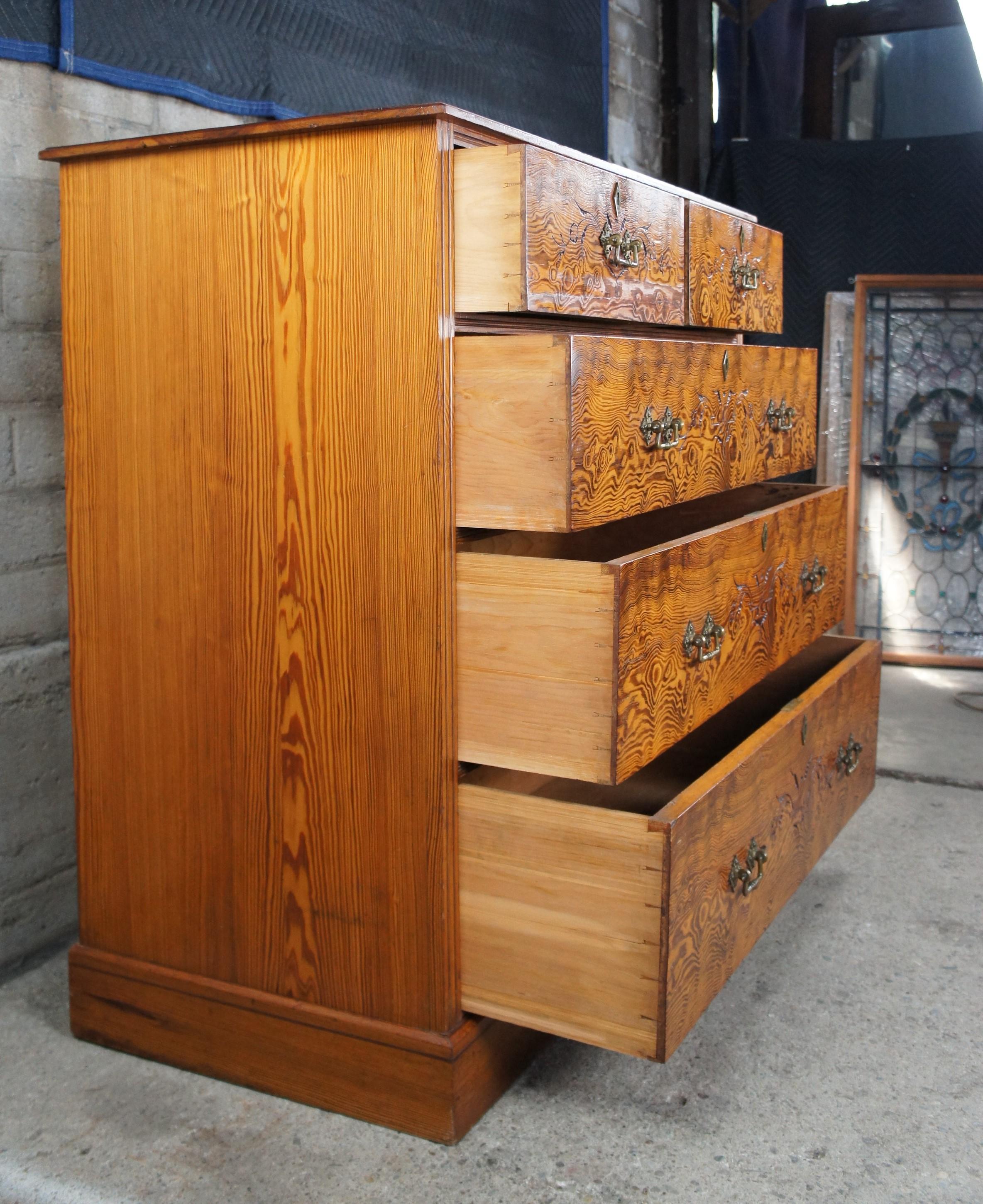 Antique Victorian Aesthetic Movement Curly Pine Chest of Drawers Dresser VR Lock 3