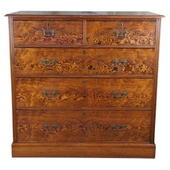 Antique Victorian Aesthetic Movement Curly Pine Chest of Drawers Dresser VR Lock