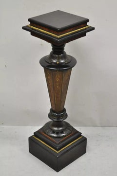 Antique Victorian Aesthetic Movement Ebonized Marble Top Pedestal Bust Stand