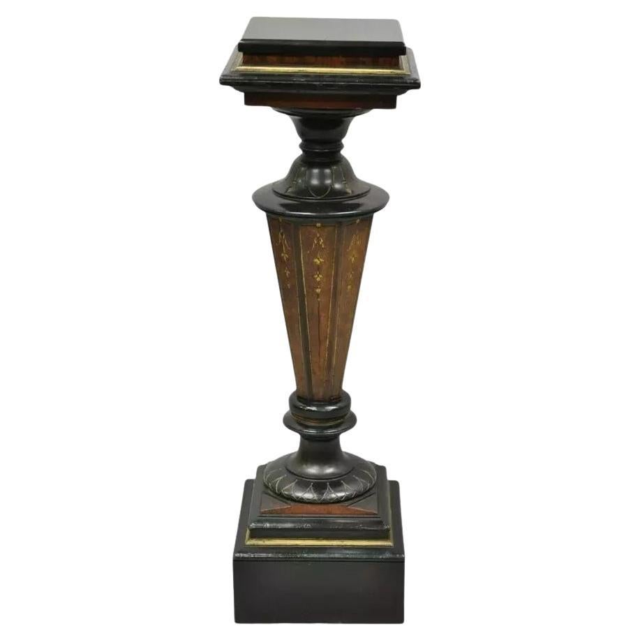 Antique Victorian Aesthetic Movement Ebonized Marble Top Pedestal Bust Stand