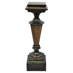 Antique Victorian Aesthetic Movement Ebonized Marble Top Pedestal Bust Stand